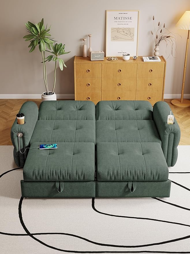 healthomse 77 Queen Size Sofa Bed 3-in-1 Convertible Sleeper Sofa Bed with Adjustable Backrest Modern Chenille Couch with Cup Holder and USB Ports for Living Rooms Bedrooms Small Spaces