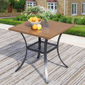 27.6 Square Outdoor Patio Table All-Weather Metal Patio Table with Storage ShelfOutdoor Dining Table for Lawn Garden Porch Walnut