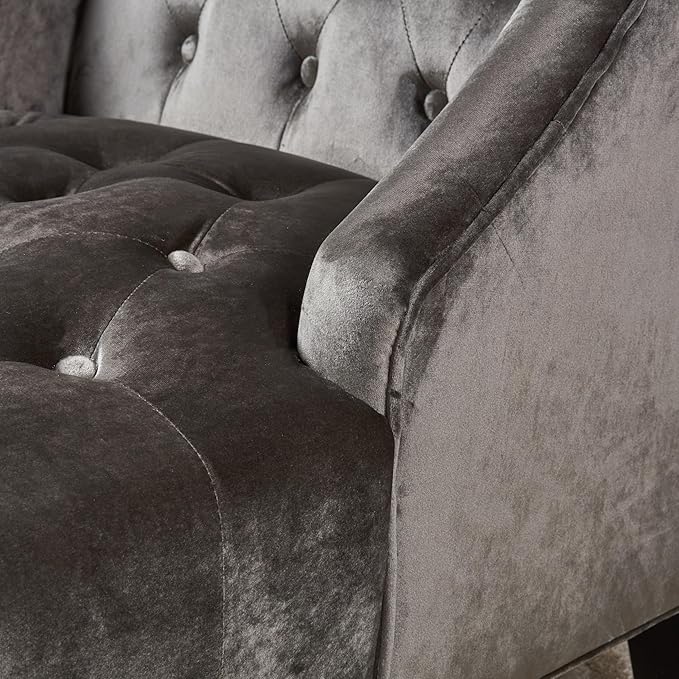 Modern Wingback Accent Chair Tufted Velvet Couch Sofas with High Back Thick Padded Cushioned Seats for Living Room Victorian Style Grey