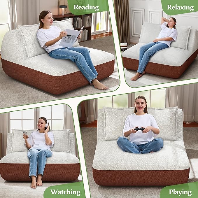 Hobestluk Small Couches for Small Spaces42” Mini Loveseat Sofa 2-Seater Armless Sofa Chair with Side Pocket for Living RoomBedroomDormOffice (Terracotta+Beige)
