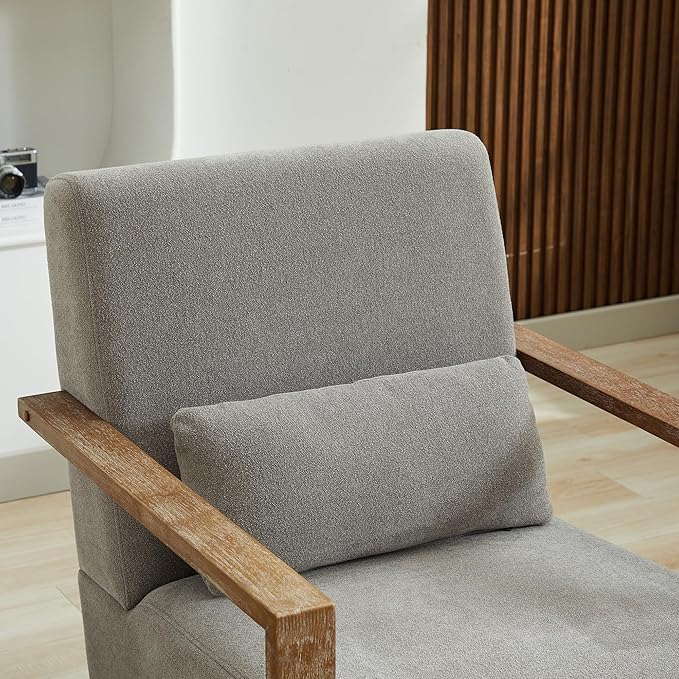 Swivel Modern Upholstered Accent Chair with Solid Wood Armrests and 360 Degree Comfy Lounge Reading Chair Side Armchair for Hotel Bedroom Living Room Office and Nursery Room (Gray)