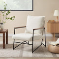 Zouron Fabric Accent Chair Upholstered Single Sofa Chair with Metal Frame Modern Living Room Chair with Wooden Armrests and Cushion Back 1Pcs White