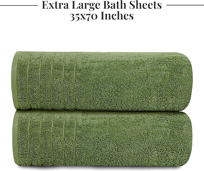 Tens Towels Pack of 2 Extra Large Bath Sheets 35 x 70 Inches 100% Cotton Larger &amp Lighter Weight Quicker to Dry Super Soft &amp Absorbent Oversized Bath Towels Green