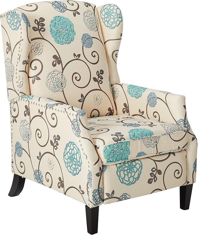 Christopher Knight Home GDFStudio Westeros Traditional Wingback Fabric Recliner Chair (White &amp Blue Floral)