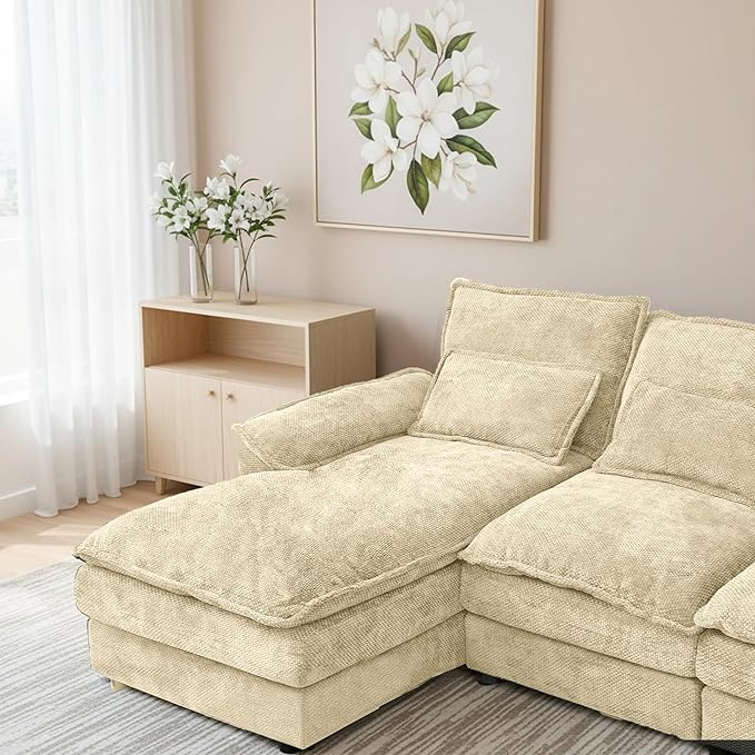 110 U Shape Sectional Sofa Cloud Couch for Living Room Upholstery Comfy Modular Sofas 4 Seat Chenille U-Shaped Sleeper Sofa with Chaise Lounge Pillows for Apartments Kakhi