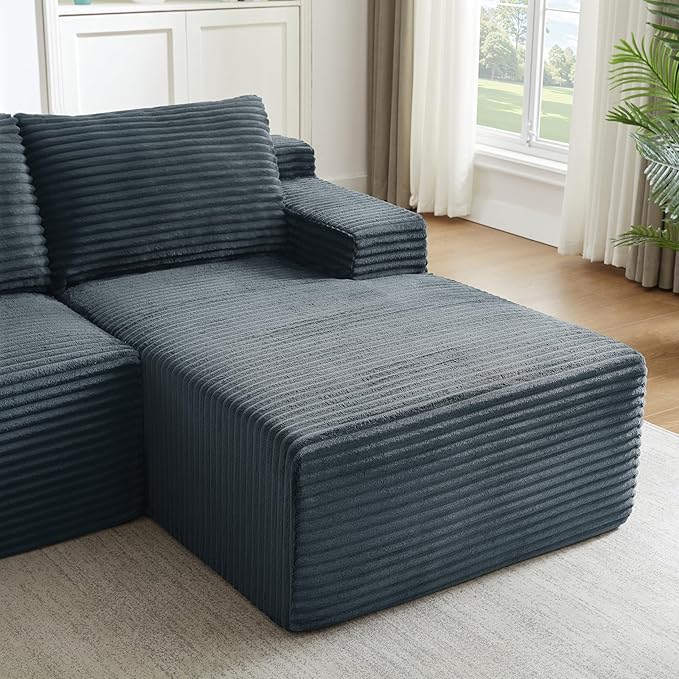 L-Shaped Boneless Couches for Living Room - 96 Cloud Modular Sectional Sofa Chaise Fluffy Comfy Couch with Deep Seat No Assembly RequiredDark Grey