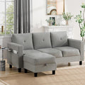 Nuturelly Sectional Sofa Couch Convertible L Shaped Sofas with Storage Ottoman Small Sectional Couches for Living Room 3 Seater Couch with Linen Fabric for Small Spaces Light Gray