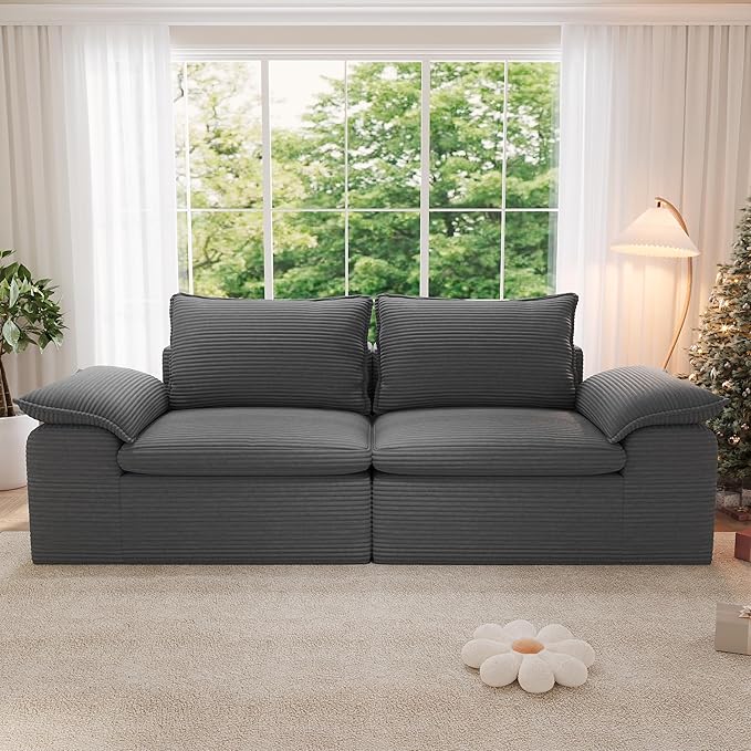 76 Cloud Loveseat Sofa Boneless Loveseat Deep Seat Cloud Couch 2-Seats Boneless Couch Double-Layer Cushion Couch Modular Sectional Sofa for Living Room Small Spaces (Grey Loveseat)