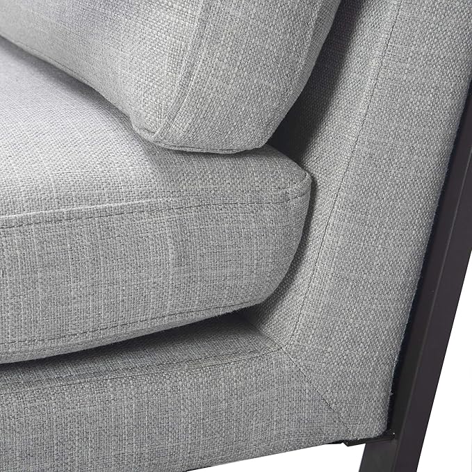 Tommy Hilfiger Russell AccentChair Medium-Soft Pillow Back Mid-Century Modern &amp Industrial Armchair Comfortable LoungeChair for Living Room Bedroom or Office Gray Square Metal Frame in Light