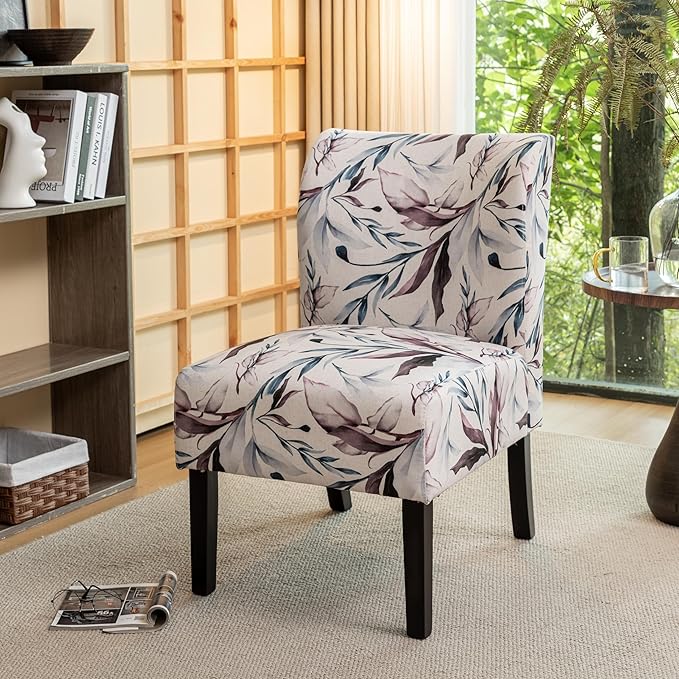 Knocbel Upholstered Accent Armless Chair Living Room Fabric Lounge Chair with Solid Wood Frame &amp Legs (Purple Floral)