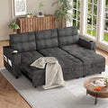 Sectional Sofa Bed L-Shaped Sofa with Reversible Storage Chaise Comfy Couches for Living Room with Charging Ports and Storage Armrests Dark Grey