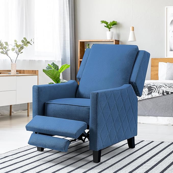 AVAWING Push Back Recliner Chair Wing Back Chairs with Arms Mid-Century Vintage Accent Chair for Living Room Polyester Blue