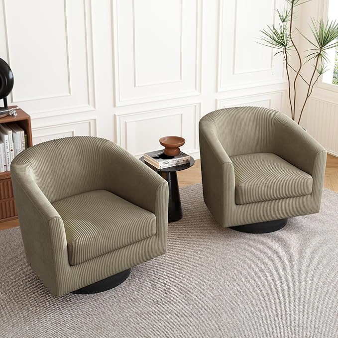 Lumibee Swivel Accent Barrel Chairs Upholstered Comfy Swivel Round Barrel Chair 360° Rotation Single Sofa Club Armchair for Living Room Reading Room Bedroom Corduroy Camel
