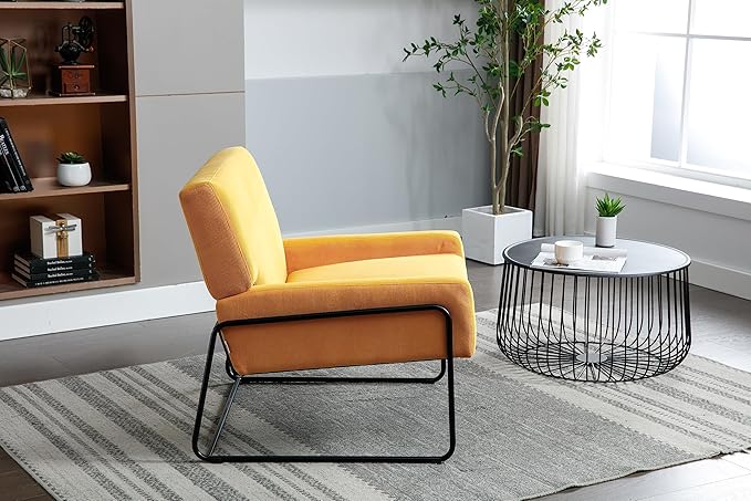 Accent Chair - Modern Industrial Slant Armchair with Metal Frame - Premium High Density Soft Single Chair for Living Room Bedroom