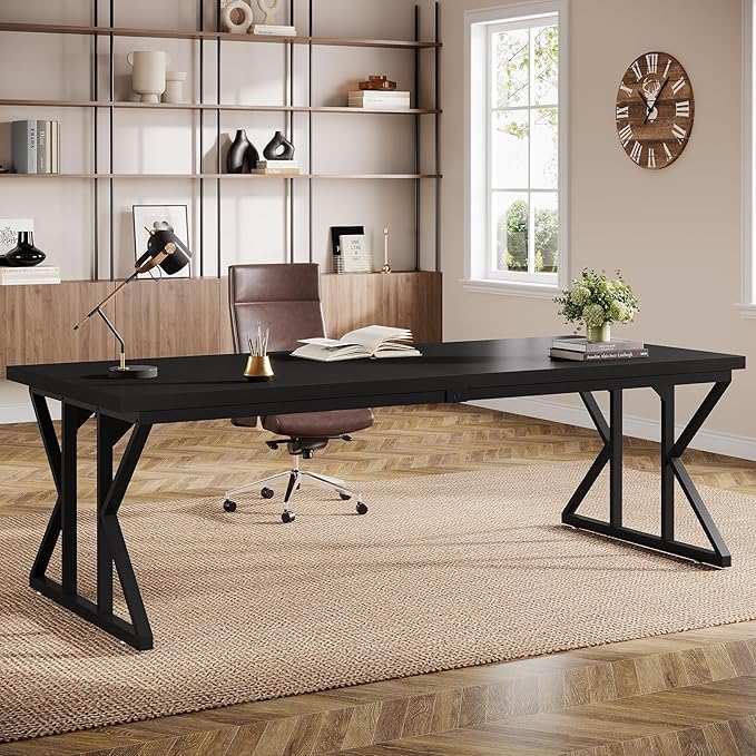 Tribesigns 78.74-Inch Large Executive Desk Industrial Home Office Computer Desk Simple Long Writing Study Table Business Furniture (Black)