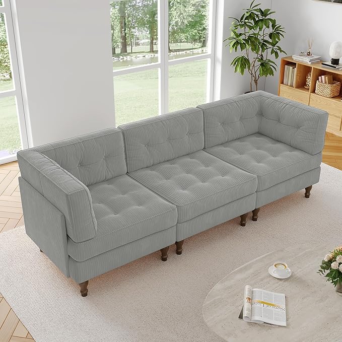 3-Seater Modular Sectional Sofa Couch 98 Upholstered Cloud Sofa Bed with Deep Seat for Living Room Bedroom and Apartment Comfy Fluffy Sleeper Sofa