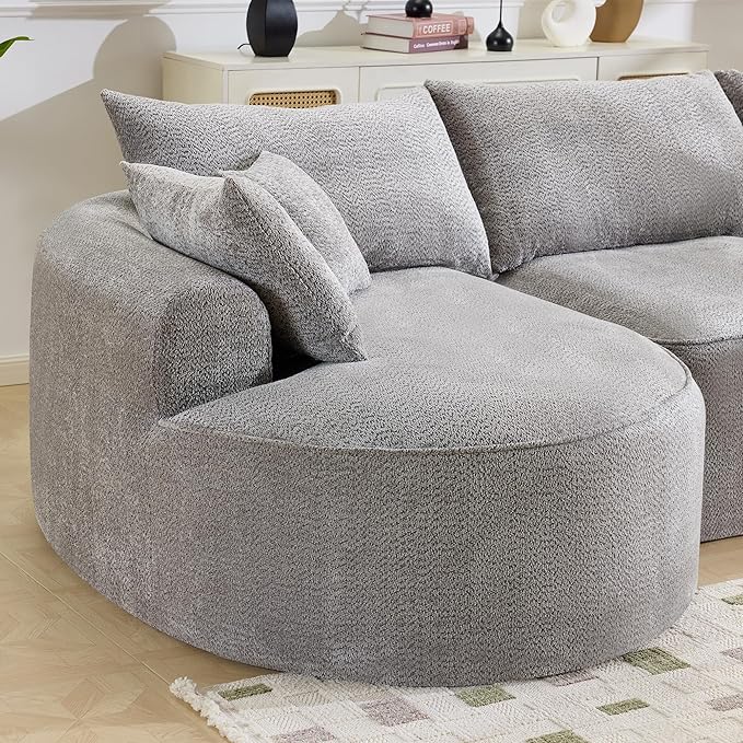 ERYE Oversized Curved Tight Backrest Sofa Floor Boneless Modular Foam Sofa Couch with Left Facing Chaise Lounge and 7 Pillows Chenille Upholstered No Assembly Required