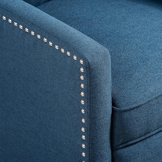 Wingback Recliner Chair Fabric Living Room Chairs Modern High Back Accent Chair Comfy Reading Chair Tufted Wing Back Chairs with Arms for Bedroom Office 27.16 Wide Blue