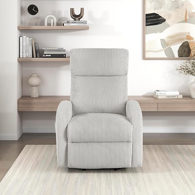 Lexicon Power Lift Recliner Chair for Elderly with Remote Control Gentle Lift Motion Side Pocket Armrest Corduroy Upholstered Electric Recliner for Living Room/Bedroom Easy Assembly Light Gray