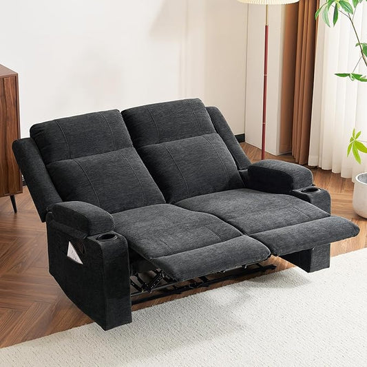 55 Manual Reclining Loveseat Sofa – Space Saving RV Couch with Cup Holders Dual Seat Reclining &amp Love Seat Design Ideal for RV Campers Motorhomes &amp Living Room