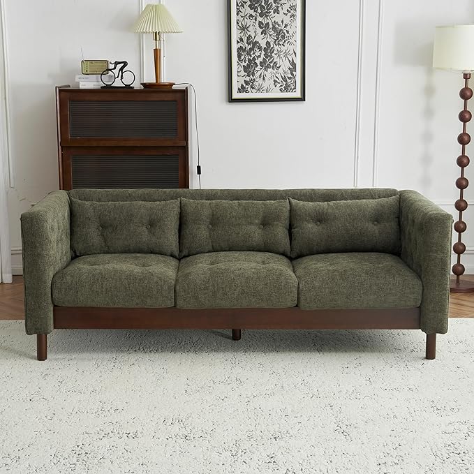 Christopher Knight Home Marloo 3 Seater Sofa Couch Upholstered Couch Linen-Like Tufted Back Sofa with Arm Rest Rubberwood Legs 78 Spacious Seating for Living Room Home Rest Dark Green