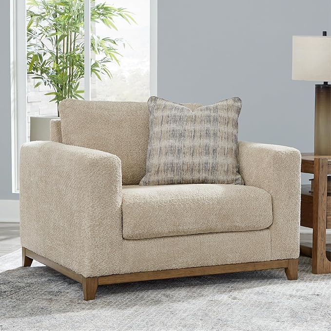 Signature Design by Ashley Parklynn Classic Upholstered Oversized Chair with 1 Accent Pillow Beige