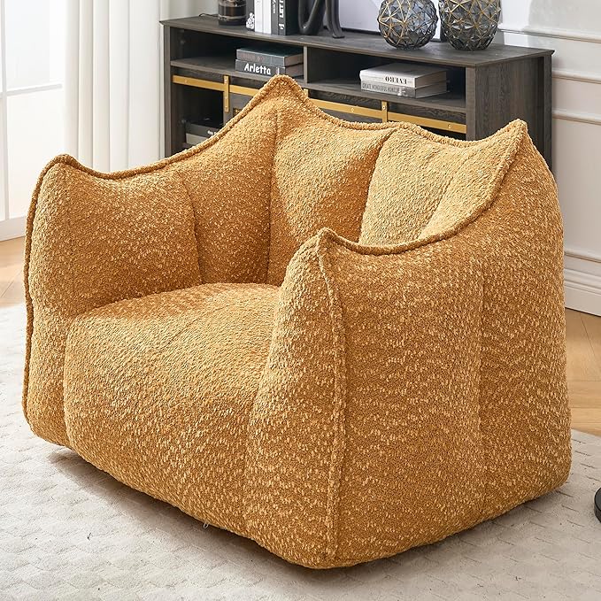 BROVAVE 47 Upholstered Lounge ChairChenille Single Sofa ChairBean Bag Chair for Living RoomYellow