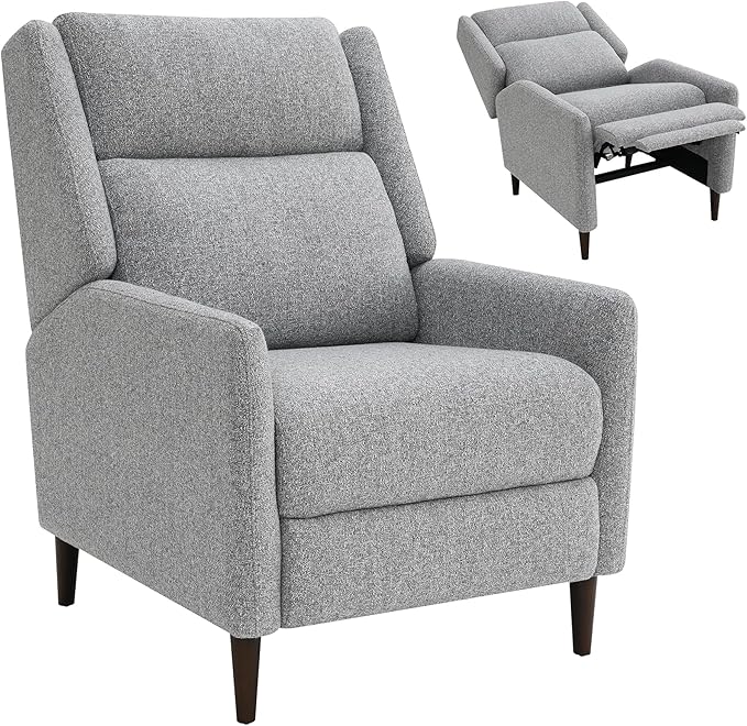 leovanni Push Back Recliner Chair Fabric Upholstered Recliner with Adjustable Backrest and Footrest Modern Comfy Reclining for Living Room Bedroom Small Spaces Gray