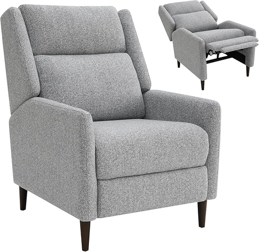 leovanni Push Back Recliner Chair Fabric Upholstered Recliner with Adjustable Backrest and Footrest Modern Comfy Reclining for Living Room Bedroom Small Spaces Gray