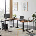 U-Shaped Computer Desk Industrial Corner Writing Desk with CPU Stand Gaming Table Workstation Desk for Home Office (Brown) (Old SKU: WF198675AAT)