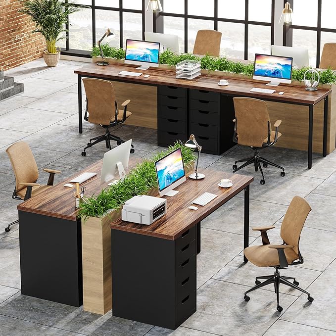 Tribesigns Computer Desk with 5 Drawers 47 inches Rustic Brown Home Office Desk with Storage Modern Simple Laptop Desk Study Writing Table for Small Spaces (1 Brown+Black)