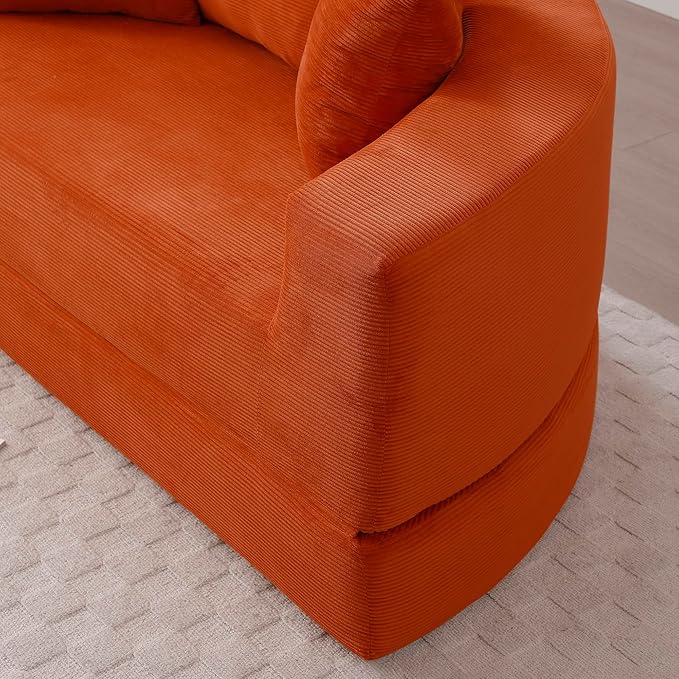 67 Round Convertible Folding Sofa Bed Boneless Couch Loveseat Floor Sleeper Chaise Lounge for Living Room Apartment Dorm Small Spaces Orange