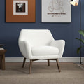 GDFStudio Mid-Century Modern Comfy Accent Chair Upholstered Boucle Lounge Vanity Chair with Rectangular Back and Solid Wood Legs Armchair Sofa Chair for Bedroom Living Room Makeup White &amp Brown