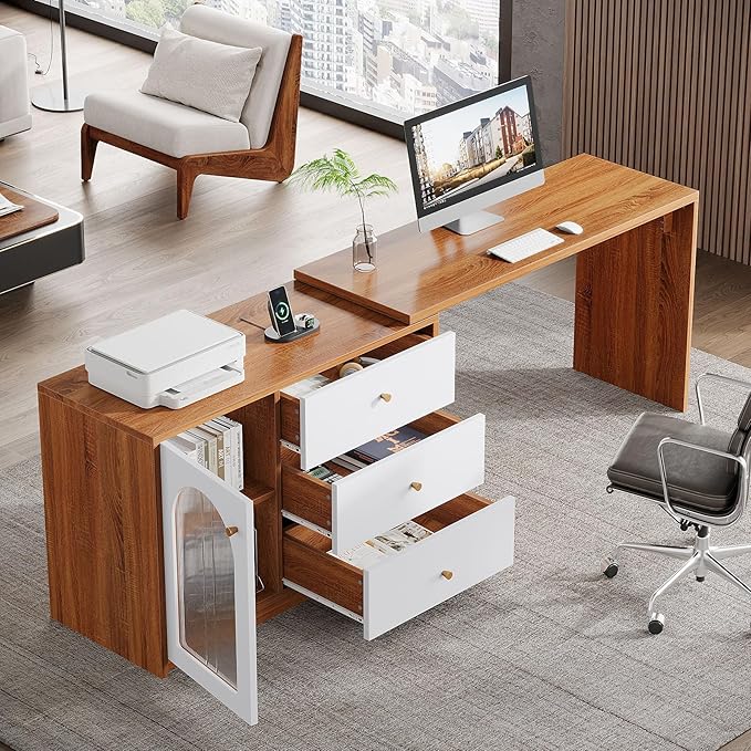 Tribesigns L Shaped Computer Desk with Drawers Modern Corner Home Office Desk with Reversible Storage Cabinet Long Study Writing Desk Workstation for Home Office Rustic Brown