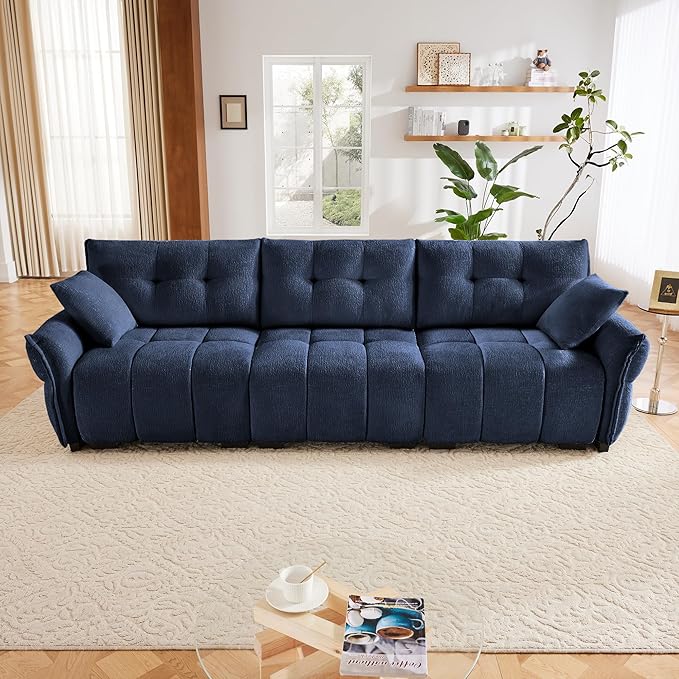 mikibama Oversized Modular Sectional Sofa110 Chenille 3-Seat CouchModern 3 Seater Sofas for Living RoomComfy Large Couches with Deep Seat for Apartment(Blue)