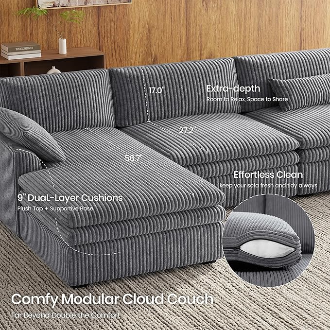 Belffin 1 Pair Armrests Module for Large Modular Sectional Sofa Upholstered Side Armrest Seat Part for Plush Corduroy Sectional Couches for Living Room Apartment Light Grey