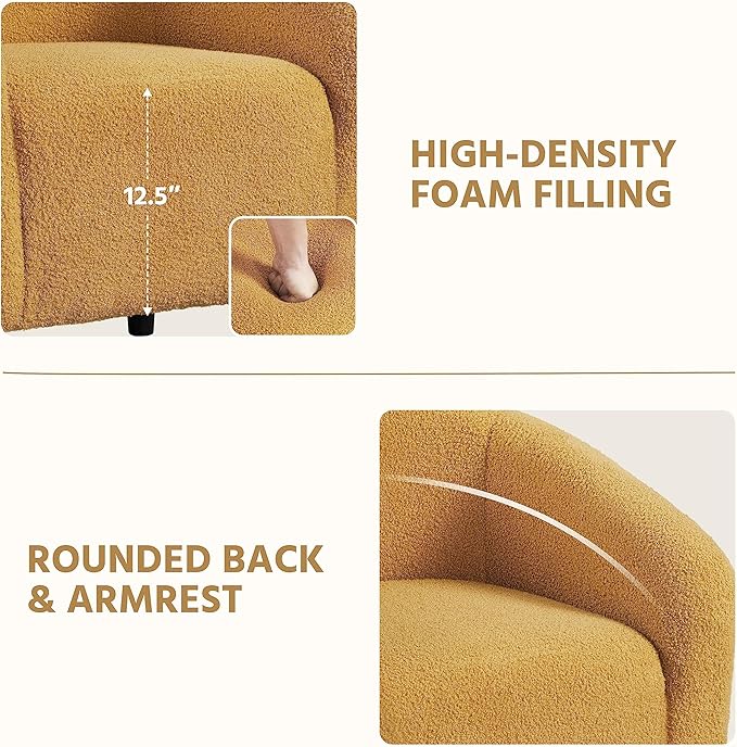 Yaheetech Accent Barrel Chair Boucle Fabric Club Chair Furry Sherpa Elegant and Cozy Soft Padded Armchair for Living Room Bedroom Reception Room Office Mustard Yellow