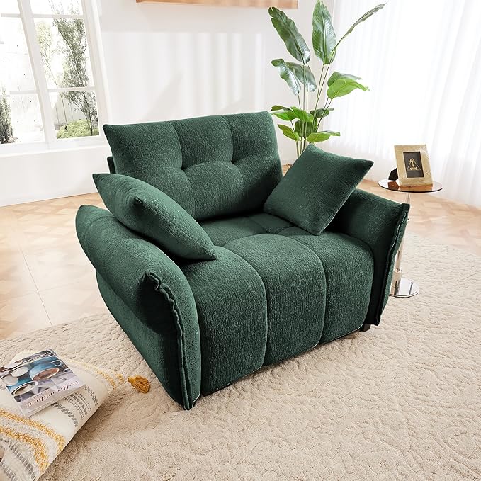 mikibama 47 Modern Oversized Sofa ChairsSingle Sofa Chair with ArmsUpholstered Deep Seat Couch Comfy Large Armchair for Living Room Bedroom Apartment OfficeChenille(Green)
