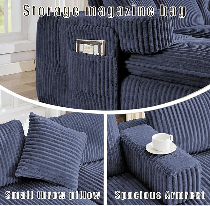 149 Oversized Boneless Couch U Shaped Sectional Couch for Living Room Furniture Cloud Corduroy Sofa Bed with Double Chaise Side Storage and Lumbar Pillow No Assembly