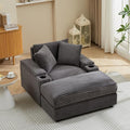 Corduroy Upholstered Chaise Lounge Sofa with Movable Ottoman and Cupholders43.3 w Oversized Singel Chair Convertible Sleeper Sofabed with Detachable Cushions Deep Seat for Living Room Office