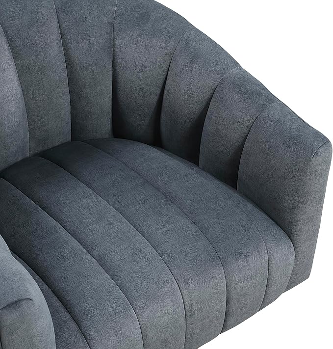 Lexicon Modern Swivel Accent Chair Velvet Fabric Upholstered Swivel Lounge Chair with Rounded Base and Channel Stitching for Living Room/Bedroom/Office Easy Assembly Dark Gray