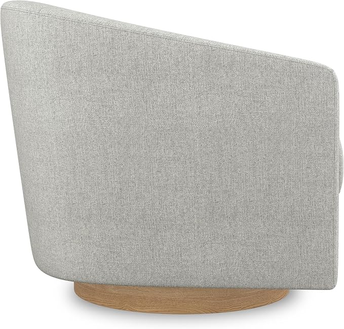 Swivel Accent Chair Upholstered Modern Barrel-Curved Armchair Linen Fabric Comfty Sofa Reading Chair with Solid Wood Base for Bedroom Club Living Room Light Grey