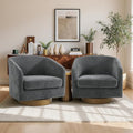 Swivel Barrel Chairs Set of 2 31 W Modern Round Swivel Accent Chair for Living Room 360° Rotation Upholstered Chenille Fabric Armchair Club Chair for Bedroom Reading Room Office (Gray)