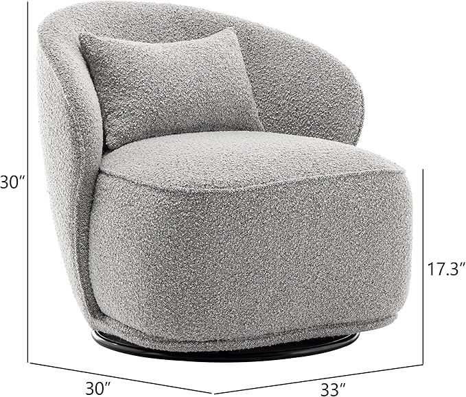 KINWELL 33 W Mid Century Modern Swivel Barrel Chair Set of 2 Upholstered Boucle Swivel Accent Chairs No Assembly Sofa Chair with Toss Pillow for Living Room Bedroom Reading Nursery (Black White)