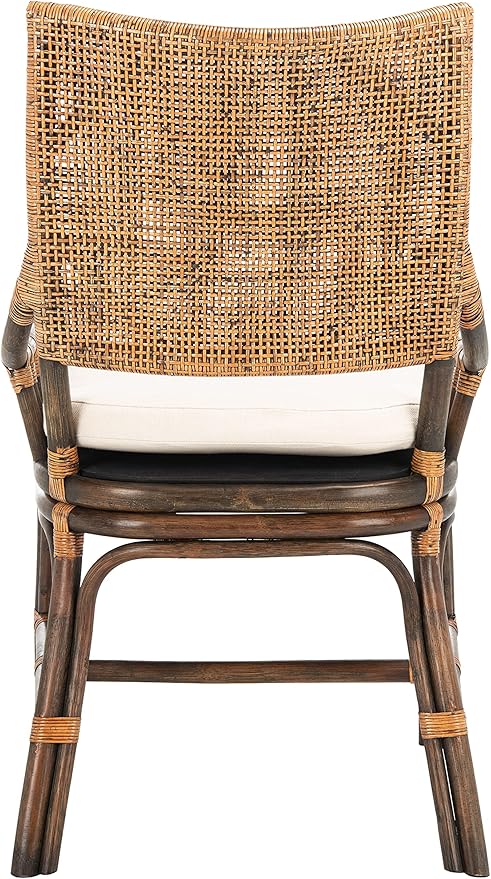 SAFAVIEH Home Collection Donatella Natural Wash/White Cushion Living Room Dining Room Bedroom Office Foyer Rattan Chair