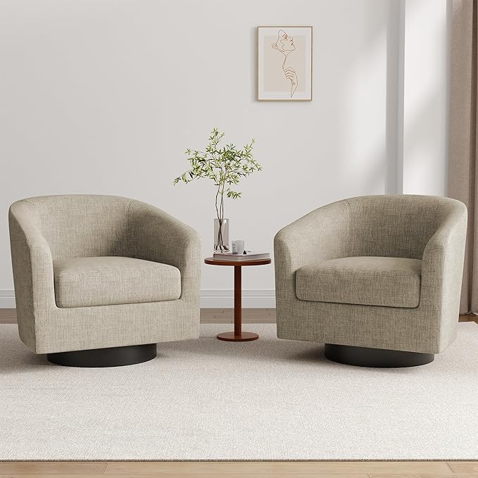 Lumibee Swivel Accent Barrel Chairs Upholstered Comfy Swivel Round Barrel Chair 360° Rotation Single Sofa Club Armchair for Living Room Reading Room Bedroom Light Brown