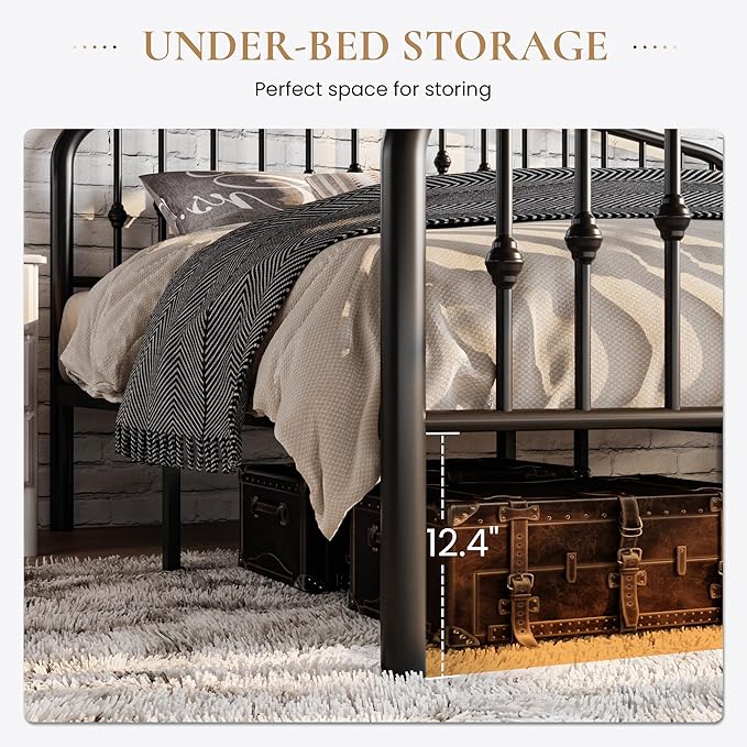 SHA CERLIN Twin Size Metal Platform Bed Frame with Victorian Style Wrought Iron-Art Headboard/Footboard No Box Spring Required Black