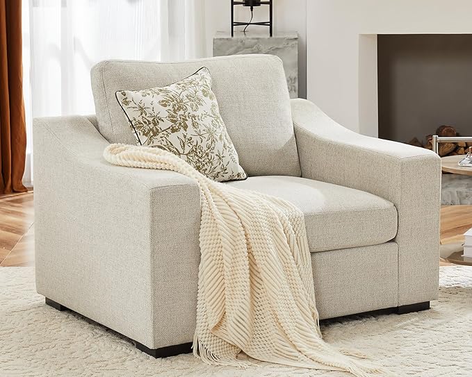 ABCASA 47 W Oversized Accent Chair Comfy Upholstered Sofa Chair with Large Seat and Wide Armrest Pet-Friendly Modern Lounge Armchair for Living Room/Apartment/Bedroom Premium Linen Oatmeal