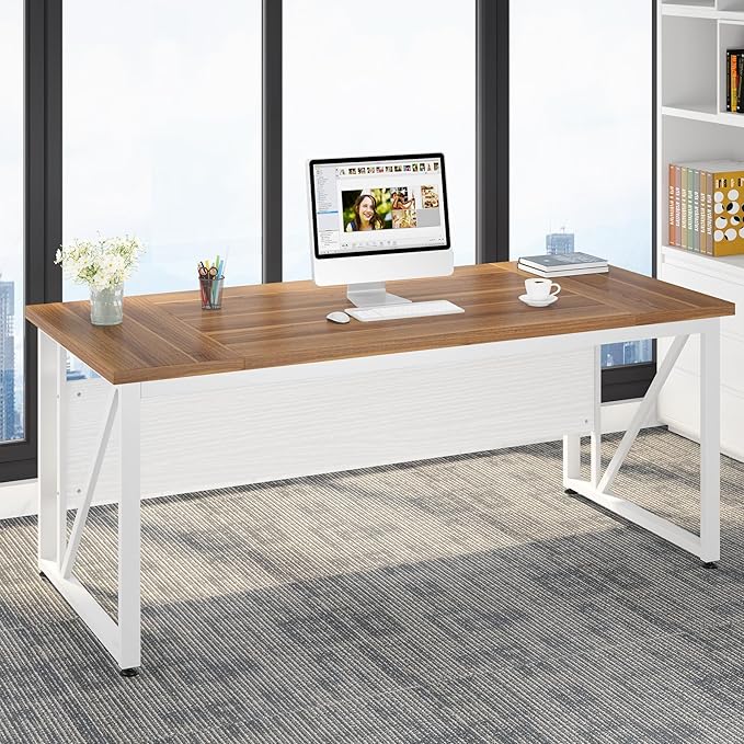 Tribesigns 63-Inch Executive Computer Desk with 47-Inch Lateral File Cabinet Large Workstation Business Furniture L Shaped Desk with Drawers and Storage Shelves for Home Office Walnut &amp White