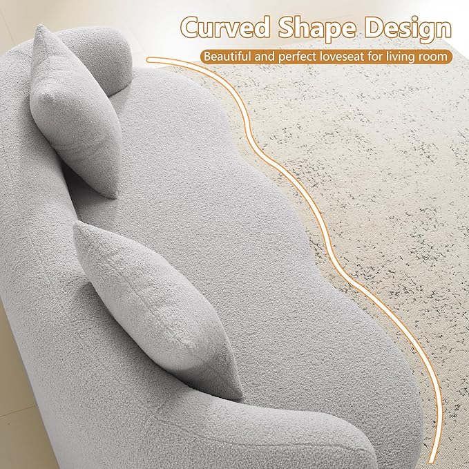 73”Curved Loveseat Sofa for Living Room Deep Seat Love Seat Couch with 2 Throw Pillows Modern Loveseat Adopt Teddy Fabric Suitable Small Spaces The Cloud Loveseat No Assembly Needed